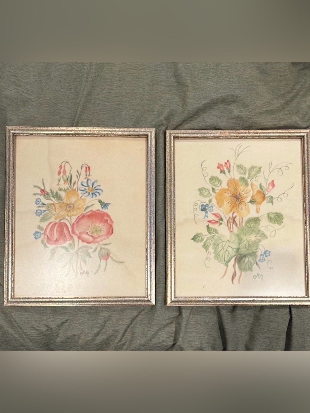 Vintage Framed Floral Botanical Wall Art – Matching Pair
